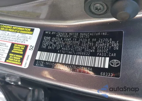 2020 Toyota Camry Se из США, поврежденный, VIN 4T1G11AK7LU966632